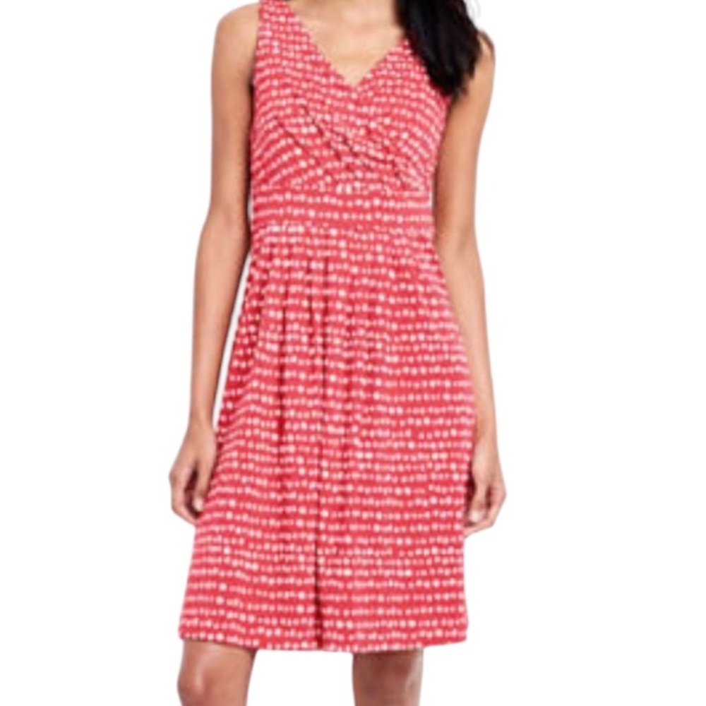 Lands' End Coral/ White Polka Dot Knit Surplice Sleeveless Aline Dress M(10-12)
